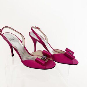 Stuart Weitzman New Magenta Satin Bow w crystal D'Orsay Pumps sz 9.5